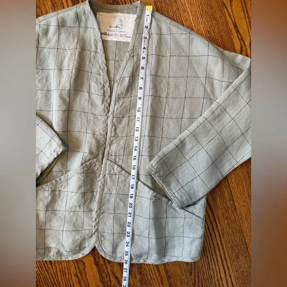 notPERFECTLINEN Linen Copenhagen Throw-On Jacket in Herringbone Grey Checks - Picture 6 of 7